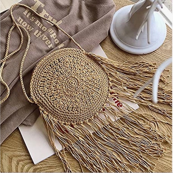 Handwoven Cotton Straw Shoulder Bag - Picture 2 of 7